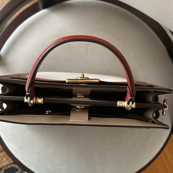 Gorgeous Coach top handle bag burgundy cream and logo print tan NWT - Picture 6 of 13